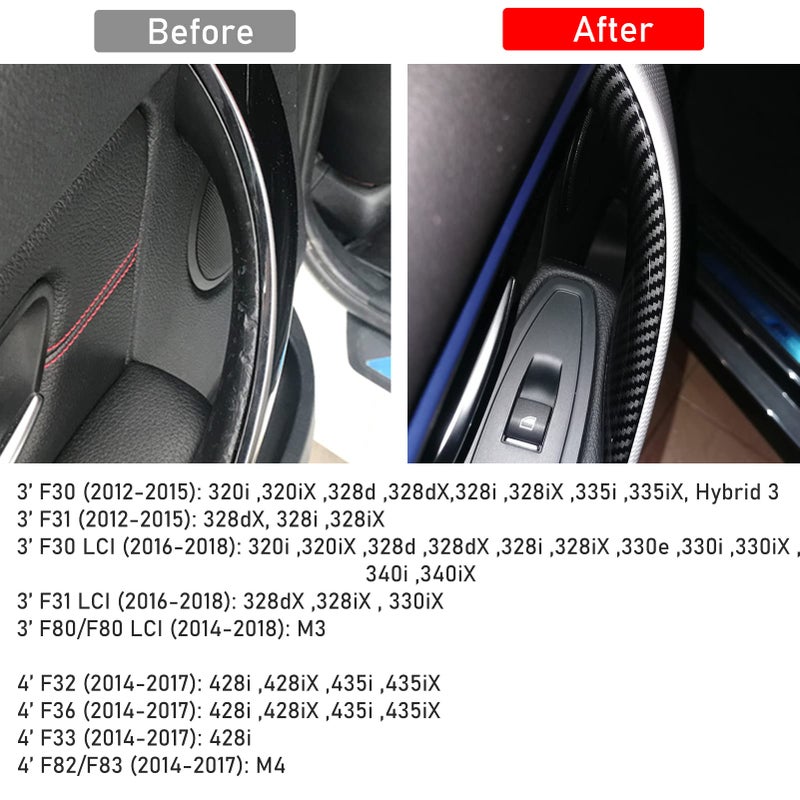 TTCR-II Compatible with BMW 3 Series F30 Door Handle Covers 4 Series, 2 Pcs Door Handle Wraps Fit BMW 328i 330i 335i F30/F31 2012-2018 and BMW 428i Door Handle 435i F32 2014-2017 (Not Real Carbon) - Image 2